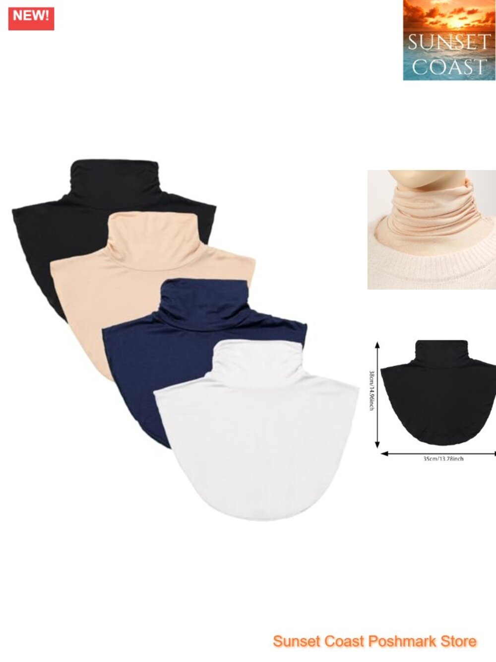 4pcs Turtleneck Dickey Collars Half Top Mock Blouse Cotton Spandex